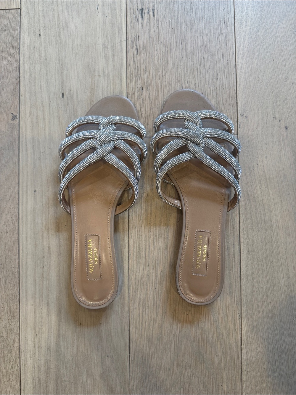 Aquazzura Moondust Crystal-Knot Slide Mules
